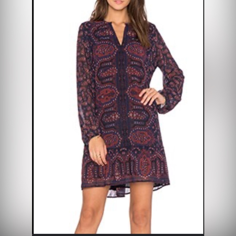 Scotch & Soda Wanderlust Women’s Peplum Long Sleeve Boho Dress in Multi‎ Size 1